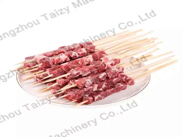 Raw Beef Skewers On Bamboo Sticks